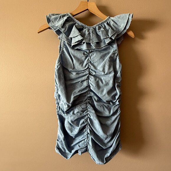 Women's 8 Boston Proper Chambray Ruffle Sleeveless Blouse - Picture 5 of 9
